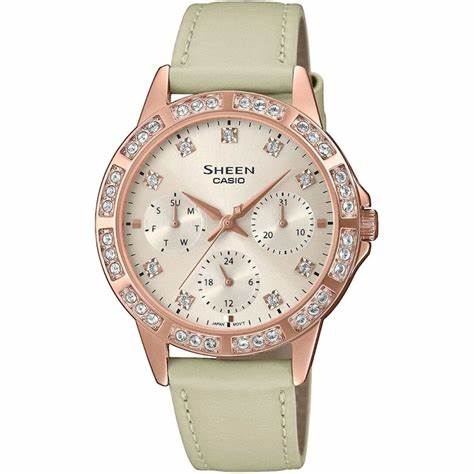 Orologio Casio Sheen SHE-3517PGL-9AUEF Donna - Quadrante beige, cinturino in pelle