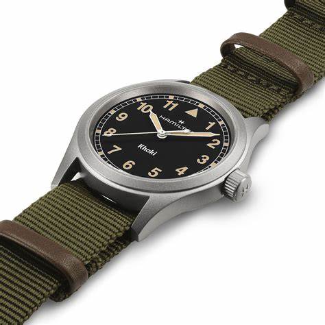Hamilton Khaki Field Quartz H69401930 - Acciaio inossidabile 38 mm, quadrante nero, cinturino verde NATO