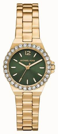 Michael Kors MK7395 Women's Lennox Gold-Tone Watch with Green Dial and Crystal-Accented Bezel