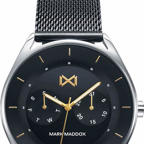 Mark Maddox HM7116-57 Orologio analogico da uomo - Bracciale a maglie in acciaio inox nero, quadrante nero