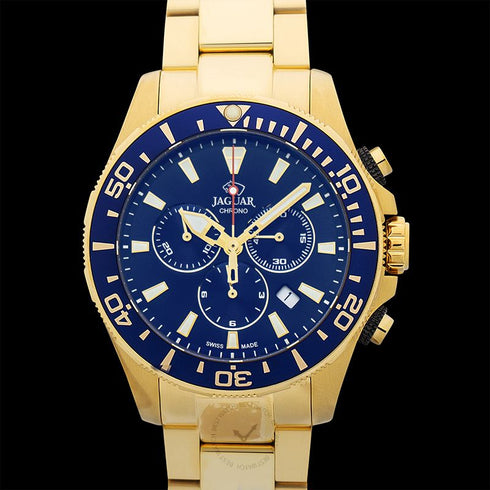 Jaguar Men's Swiss Quartz Chronograph Watch - Model J864/2, Gold-Tone Stainless Steel, Blue Dial