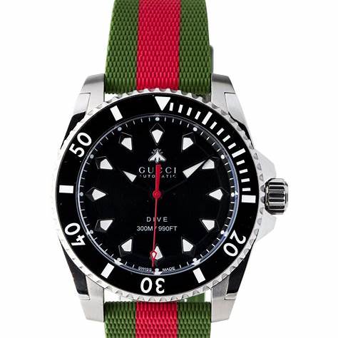 Gucci Dive 40mm YA136349 Men's Watch – Black Dial, Green and Red Rubber Strap