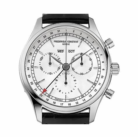 Frederique Constant Classics Quartz Chronograph Triple Calendar FC-296SW5B6 – White Dial, Black Leather Strap