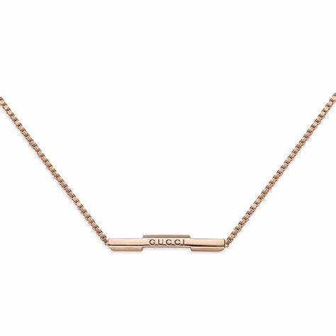 Gucci Link to Love 18ct Roségold Gravierte Bar Halskette - Modell YBB662108002