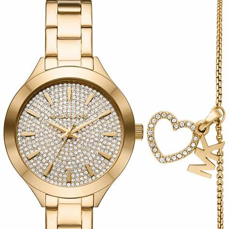 Set di orologio e bracciale Michael Kors MK1046 da donna in acciaio inossidabile color oro