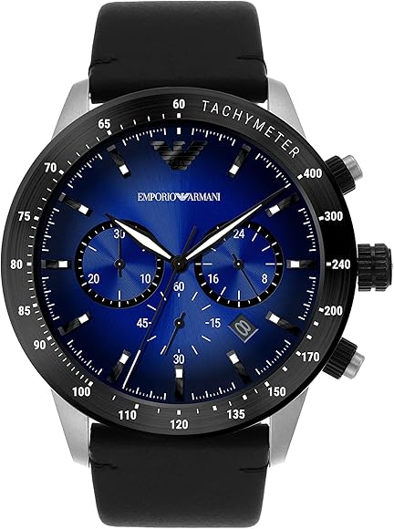 EMPORIO ARMANIEmporio Armani AR11522 Men's Chronograph Watch - Blue Dial, Black LeatherWATCHESEcecile