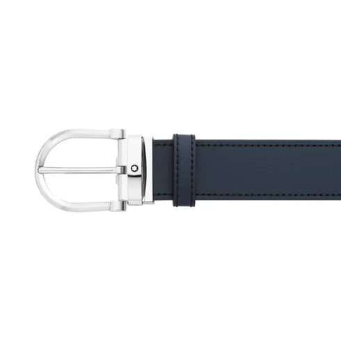 Montblanc 128784 Black/Blue 35mm Reversible Leather Belt with Horseshoe Buckle