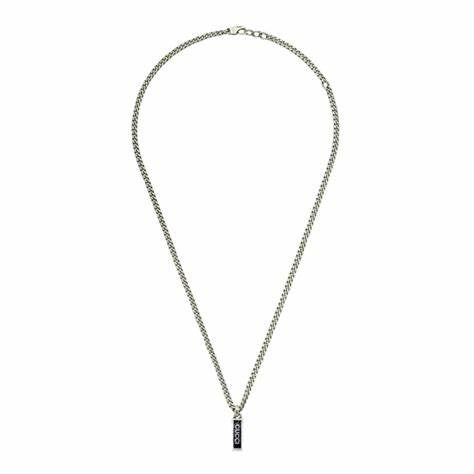 Gucci Black Enamel Pendant in Sterling Silver Necklace - Model YBB678714003