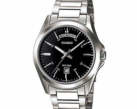 Orologio Casio MTP-1370D-1A1VDF da uomo in acciaio inossidabile con quadrante nero e giorno e data