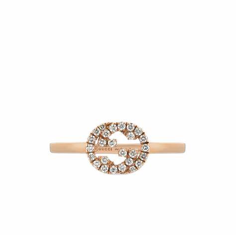 Gucci Interlocking G 18ct Roségold Diamantring - Größe 6