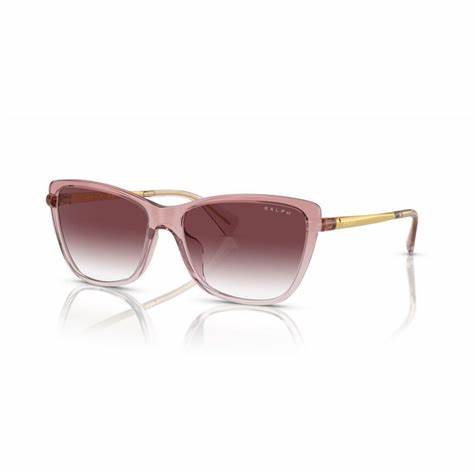 Occhiali da sole Cat-Eye da donna Ralph by Ralph Lauren RA5308U 6125/8H - Montatura rosa lucido trasparente, lenti viola scuro sfumato