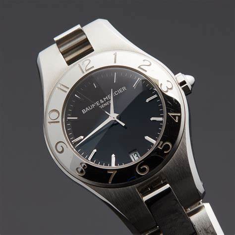 Baume & Mercier Linea MOA10010 Orologio al quarzo da donna - Quadrante nero, bracciale in acciaio inossidabile