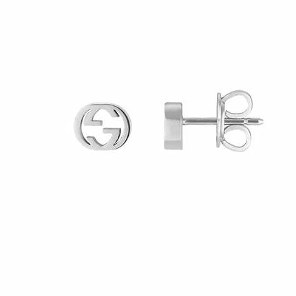 Gucci Interlocking G 18k White Gold Stud Earrings YBD662111002