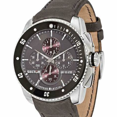 Sector 350 R3271903002 Men's Quartz Chronograph Watch - 45mm Black Dial, Brown Leather Strap