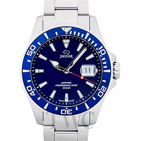 Jaguar Men's Swiss Quartz Professional Diver Watch - Model J860/C, Stainless Steel Case, Blue Dial, Sapphire Crystal