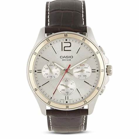 Casio MTP-1374L-7AVDF Men's Watch - Silver Dial, Brown Leather Strap