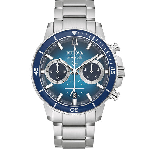 Bulova Marine Star 96B380 Chronograph Watch – Blue Dial, 45mm, 200M WR