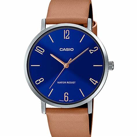 Orologio Casio MTP-VT01L-2B2UDF da uomo con quadrante blu e cinturino in pelle