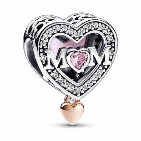 Pandora 782653C01 Charm bicolore traforato Mamma e Cuore - Argento 925 e placcato oro rosa 14k con cabochon rosa