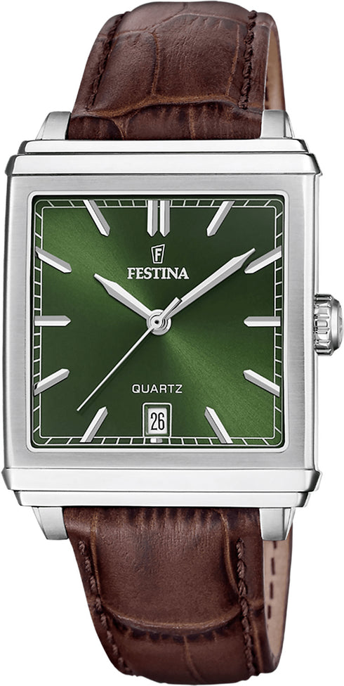 FESTINAFestina On the Square F20681/7 Men’s 33 mm Quartz Watch – Green Dial, Gold PVD Case, Brown Leather, 5 ATMWATCHESEcecile