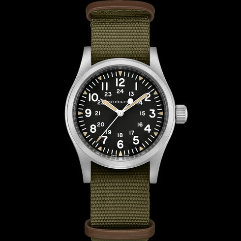 Hamilton Khaki Field Mechanical 38mm H69439931 – Black Dial, Green NATO Strap, H-50 Movement, 80h Power Reserve