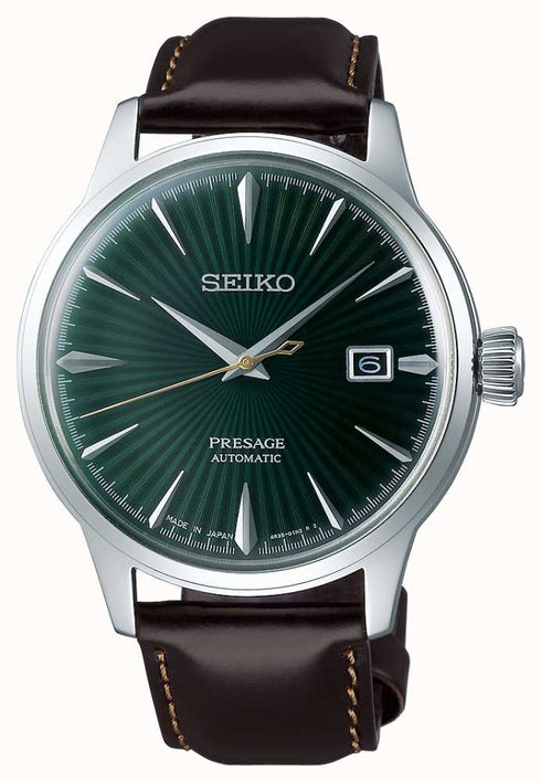 Seiko Presage SRPD37J1 Men's Automatic Watch - Green Dial, Brown Leather Strap