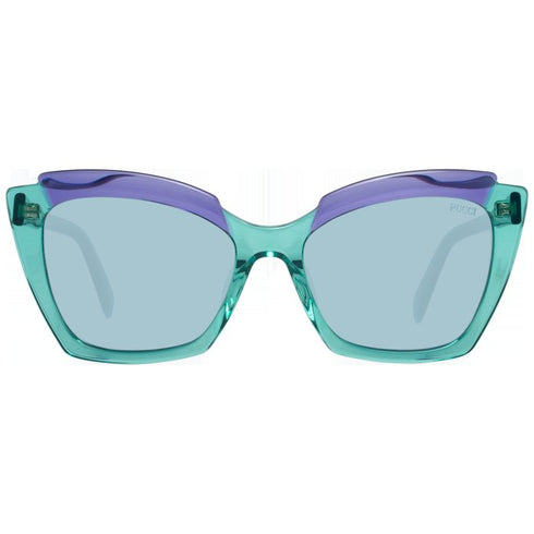 Emilio Pucci EP0145 5687V Occhiali da sole Cat-Eye da donna - Montatura verde/viola, lenti blu, Ø 56 mm