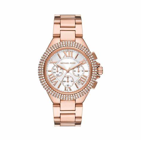 Michael Kors Camille MK6995 Women's Rose Gold-Tone Chronograph Watch - Crystal Accents