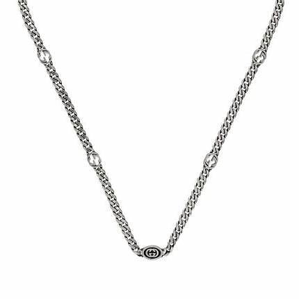 Gucci Interlocking G Sterling Silver Black Enamel Necklace - Model YBB678661001