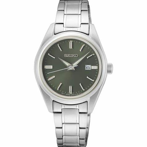 Seiko SUR533P1 Damen-Quarzuhr – Grünes Sunray-Zifferblatt, Edelstahlarmband