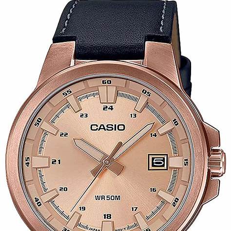 Casio MTP-E173RL-5AVEF Herren Analog Uhr – Roségold Gehäuse mit braunem Lederarmband