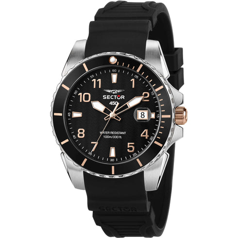 Sector 450 R3251276006 Men's 41mm Black Dial Watch – Silicone Strap, 10ATM, Date
