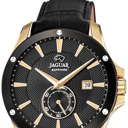 Jaguar Men's Swiss Quartz Watch - Model J881/1, Gold-Tone Stainless Steel Case, Black Dial, Leather Strap