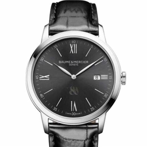 Baume & Mercier Classima MOA10416 Reloj de cuarzo para hombre - Esfera gris pizarra, correa de piel negra