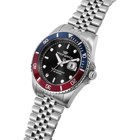 Philip Watch R8253597088 Orologio da uomo Caribe Sport - 42 mm, quadrante nero, bracciale in acciaio