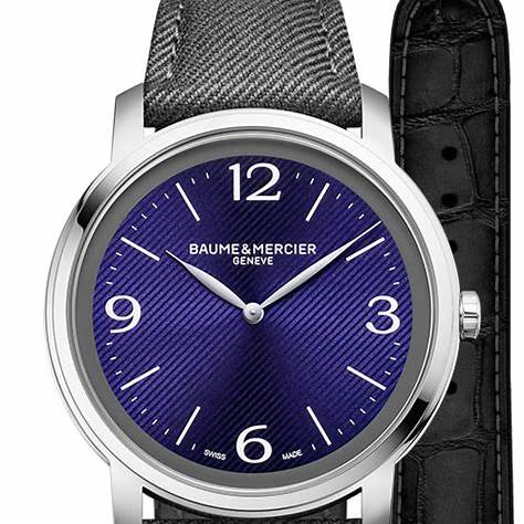 Baume & Mercier Classima MOA10706 Orologio al quarzo da uomo - Cassa in acciaio 42 mm, quadrante satinato viola soleil, cinturini intercambiabili