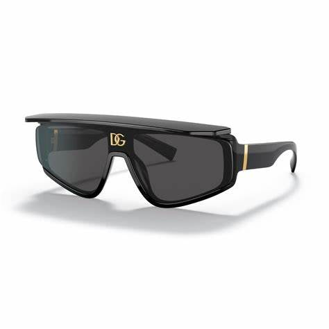 Dolce & Gabbana DG6177 501/87 46 Unisex Shield Sunglasses - Black Acetate Frame, Dark Gray Lenses