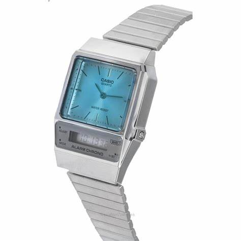 Reloj Unisex Casio AQ-800EC-2AEF Analógico-Digital – Correa de Acero Inoxidable, Esfera Azul, Doble Horario, Alarma, Resistente al Agua