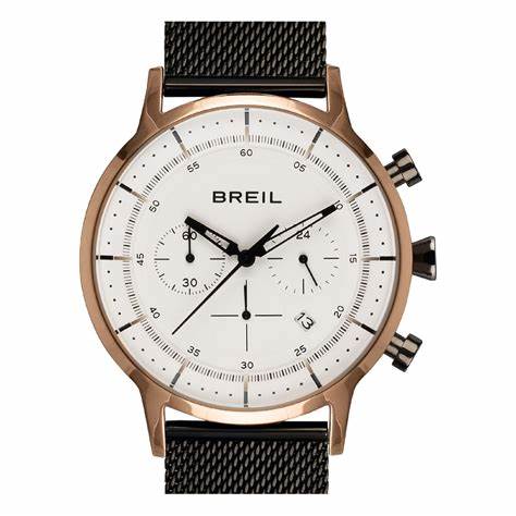 Breil Six.3.Nine TW1861 Men's Chronograph Watch - White Dial, Rose Gold IP Steel Case, Black Mesh Bracelet