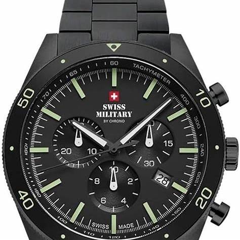 Swiss Military SM34079-03 Men's Analog Quartz Chronograph Watch - Black PVD Coated Stainless Steel