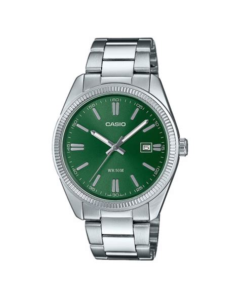 Reloj analógico para hombre Casio MTP-1302PGC-3AVEF – Esfera verde con brazalete de acero inoxidable en tono dorado