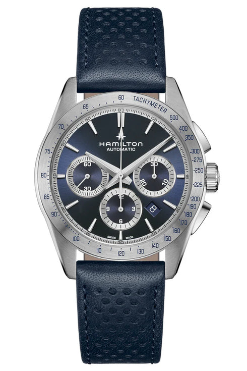 Hamilton Jazzmaster H36616640 Auto-Chrono-Uhr für Herren - blaues Zifferblatt, Lederarmband