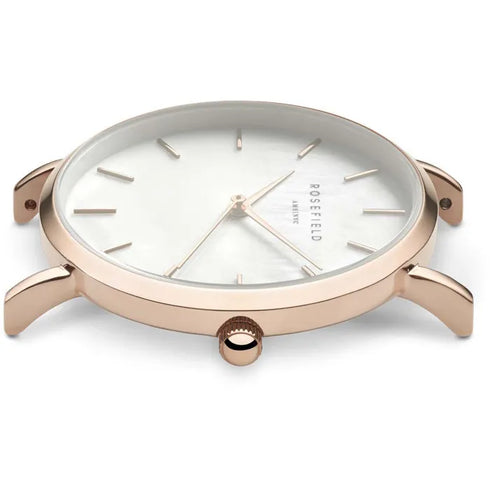 Rosefield WEGR-W75 West Village Women's Watch – 33mm Rose Gold Case, Grey Nubuck Strap, Mother-of-Pearl Dial