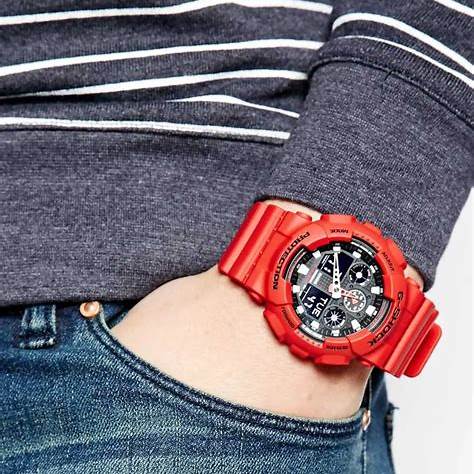 Reloj para hombre Casio G-SHOCK GA-100B-4AER analógico-digital – Correa de resina roja, resistencia al agua de 200M