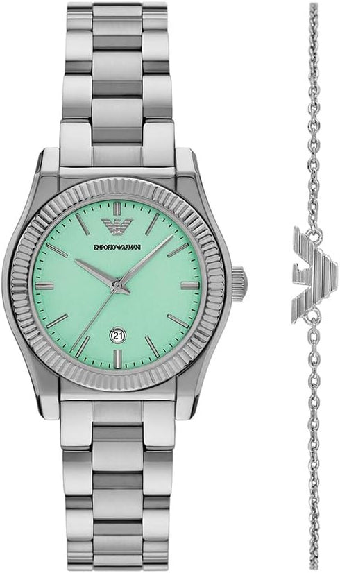 EMPORIO ARMANIEmporio Armani AR80074SET Women's Watch & Bracelet Set - Silver, Turquoise DialWATCHESEcecile