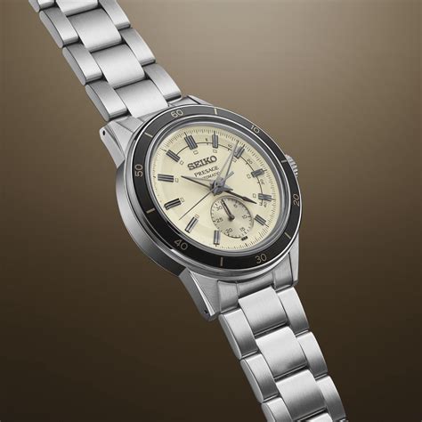 Reloj automático Seiko Presage SSA447J1 para hombre - Serie Style 60's, esfera marfil, brazalete acero
