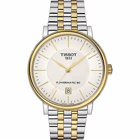 Reloj Tissot Carson Premium Powermatic 80 para hombre T1224072203100 - Acero inoxidable bicolor, esfera plateada