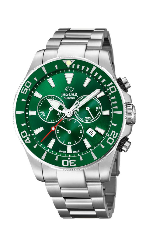 Jaguar Men's Swiss Quartz Chronograph Watch - Model J861/4, Stainless Steel Case, Green Dial, Sapphire Crystal