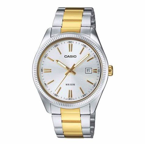 Casio LTP-1302PSG-7AVEG Damen Analog Uhr – Silbernes Zifferblatt mit zweifarbigem Edelstahlarmband