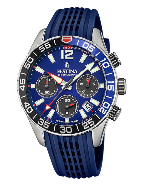 Festina F20517/1 Chronograph Men's Watch - 44mm, Blue Dial, Silicone Strap